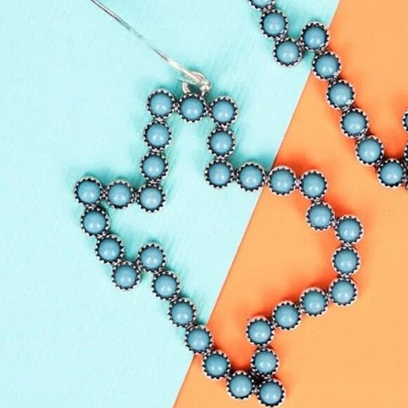 Turquoise Western Southwest Burnished Silvertone Lexa Texas Dangle Earrings - Picture 2 of 2